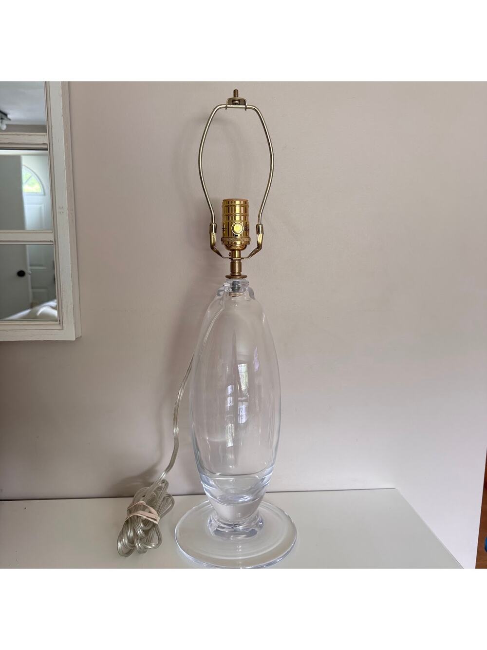 Vintage Simon Pearce Hand Blown Clear Glass Footed Table Lamp Signed 22.5"